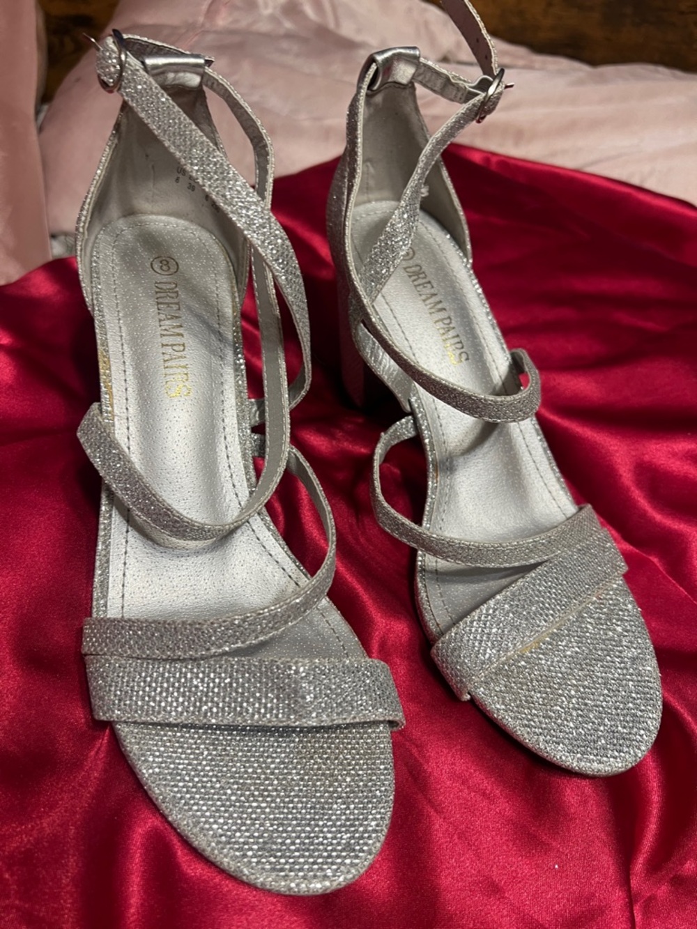 Dream Pairs Silver Glitter Strappy Block Heel Sandals